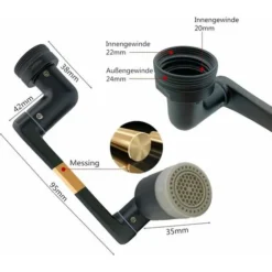 Robinet De Robinet,1440 °,Rotatif à 1440 °,Rallonge Pour Robinet,Rallonge De Robinet,RéGulateur De Jet,Rallonge De Robinet De Cuisine/Salle De Bain,Noir,KoleZy -Grohe || Hansgrohe Soldes Magasin 100212785 4