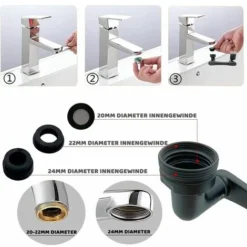 Robinet De Robinet,1440 °,Rotatif à 1440 °,Rallonge Pour Robinet,Rallonge De Robinet,RéGulateur De Jet,Rallonge De Robinet De Cuisine/Salle De Bain,Noir,KoleZy -Grohe || Hansgrohe Soldes Magasin 100212785 5