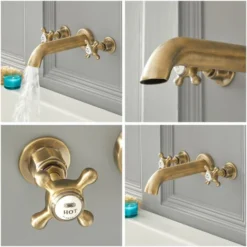 Mélangeur Baignoire Mural Rétro 3 Trous - Or Brossé - Commandes Croisillons - Elizabeth 7 Mélangeur Baignoire Mural Rétro 3 Trous - Or Brossé - Commandes Croisillons - Elizabeth -Grohe || Hansgrohe Soldes Magasin 15218687 3