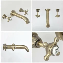 Mélangeur Baignoire Mural Rétro 3 Trous - Or Brossé - Commandes Croisillons - Elizabeth 8 Mélangeur Baignoire Mural Rétro 3 Trous - Or Brossé - Commandes Croisillons - Elizabeth -Grohe || Hansgrohe Soldes Magasin 15218687 4