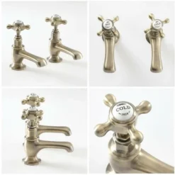 Paire De Robinets Rétro Pour Lavabo – Or Brossé – Commandes Croisillons - Elizabeth -Grohe || Hansgrohe Soldes Magasin 15218693 4