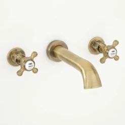 Mélangeur Lavabo Mural Rétro 3 Trous - Or Brossé - Commandes Croisillons - Elizabeth