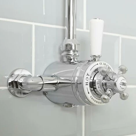 Hudson Reed Elizabeth - Kit De Douche Rétro - Mitigeur Thermostatique Chromé Et Blanc 1 Hudson Reed Elizabeth - Kit De Douche Rétro - Mitigeur Thermostatique Chromé Et Blanc