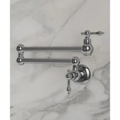 Robinet De Cuisine Mural Rétractable à Deux Poignées Avec Deux Joints Pivotants - Eau Froide - Chromé