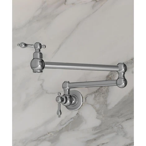 Robinet De Cuisine Mural Rétractable à Deux Poignées Avec Deux Joints Pivotants - Eau Froide - Chromé 2 Robinet De Cuisine Mural Rétractable à Deux Poignées Avec Deux Joints Pivotants - Eau Froide - Chromé – Image 2