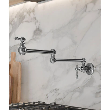 Robinet De Cuisine Mural Rétractable à Deux Poignées Avec Deux Joints Pivotants - Eau Froide - Chromé 3 Robinet De Cuisine Mural Rétractable à Deux Poignées Avec Deux Joints Pivotants - Eau Froide - Chromé – Image 3