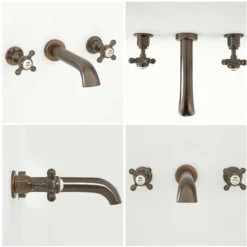 Mélangeur Lavabo Mural Rétro 3 Trous - Bronze Huilé - Commandes Croisillons - Elizabeth -Grohe || Hansgrohe Soldes Magasin 18177575 4