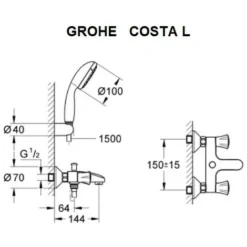 Mélangeur Bain-douche Chrome Mural Complet Avec Douchette (Tempesta 100) Et Flexible 1500mm COSTA L GROHE 25460001 7 Mélangeur Bain-douche Chrome Mural Complet Avec Douchette (Tempesta 100) Et Flexible 1500mm COSTA L GROHE 25460001 -Grohe || Hansgrohe Soldes Magasin 20036520 4
