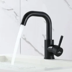 Auralum Robinet De Lavabo U-forme Mitigeur Eau Froide Et Chaude En Acier Inox Rotation à 360° Robinet De Vasque à Poser Hauteur Total 201mm Pour Salle De Bains, Noir