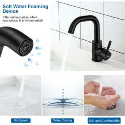 Auralum Robinet De Lavabo U-forme Mitigeur Eau Froide Et Chaude En Acier Inox Rotation à 360° Robinet De Vasque à Poser Hauteur Total 201mm Pour Salle De Bains, Noir -Grohe || Hansgrohe Soldes Magasin 23110959 3