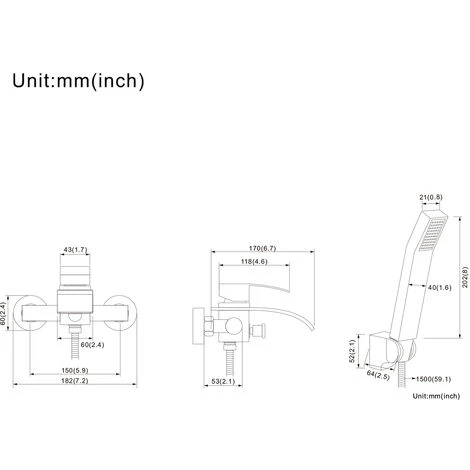 Mitigeur De Baignoire Cascade Avec Douche à Main Et Flexible De Douche 1,5m Robinet De Douche Robinetterie Mural Robinet De Bain En Laiton Chrome 4 Mitigeur De Baignoire Cascade Avec Douche à Main Et Flexible De Douche 1,5m Robinet De Douche Robinetterie Mural Robinet De Bain En Laiton Chrome – Image 4