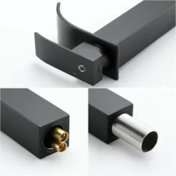 CECIPA Noir Robinet Cascade Avec Haut Bec Mitigeur Lavabo Haut Mono-trou Robinetterie Lave-mains Avec Levier Unique En Cuivre Mélangeur L'Eau Chaude Et Froide Pour Salle De Bain -Grohe || Hansgrohe Soldes Magasin 23425799 3