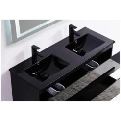 Lavabo Encastrable Double Vasque Céramique Noire Brillante - 120x46 Cm - Dark