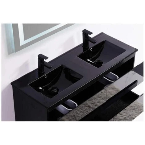 Lavabo Encastrable Double Vasque Céramique Noire Brillante - 120x46 Cm - Dark 1 Lavabo Encastrable Double Vasque Céramique Noire Brillante - 120x46 Cm - Dark