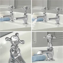 Hudson Reed Elizabeth – Paire De Robinets Rétro Pour Lavabo Chromé Et Blanc Commandes Croisillons -Grohe || Hansgrohe Soldes Magasin 2615596 3
