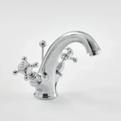 Hudson Reed Elizabeth - Robinet Monotrou Lavabo Rétro Chromé Et Blanc Commandes Croisillons