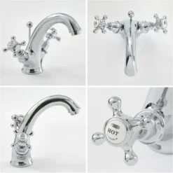 Hudson Reed Elizabeth - Robinet Monotrou Lavabo Rétro Chromé Et Blanc Commandes Croisillons -Grohe || Hansgrohe Soldes Magasin 2615598 4