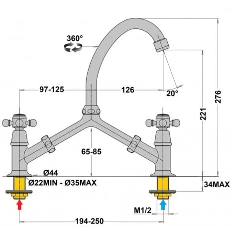 Mélangeur Lavabo Tiffany En Pont Chrome PF Robinetterie 2 Mélangeur Lavabo Tiffany En Pont Chrome PF Robinetterie – Image 2