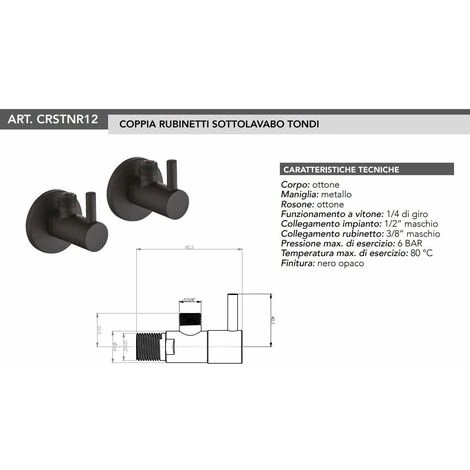 Paire De Vannes D'angle 1/2 X 3/8 G Piralla RubinetterieCRSTNR12 Noir Mat 2 Paire De Vannes D'angle 1/2 X 3/8 G Piralla RubinetterieCRSTNR12 Noir Mat – Image 2