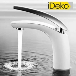 IDekoŸ Robinet Salle De Bain De Lavabo Style Mono Laiton Céramique Blanc