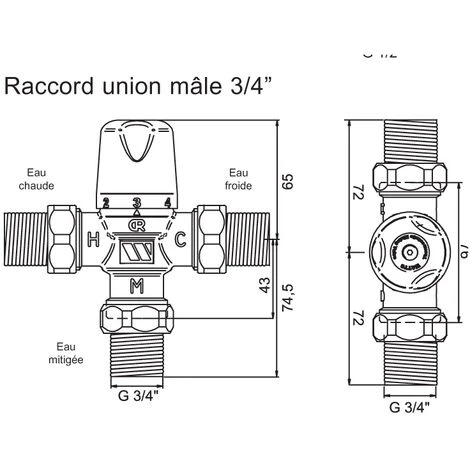 Mitigeur Thermostatique Solaire MMV-S - Corps 1 Nickelé - Mâle G 3/4 - WATTS 2 Mitigeur Thermostatique Solaire MMV-S - Corps 1 Nickelé - Mâle G 3/4 - WATTS – Image 2