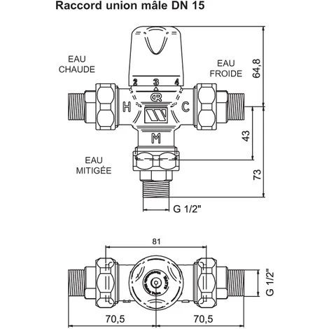 Mitigeur Thermostatique Compact MMV-C Corps 1 (26/34) Nickelée Mâle G 1/2 (15/21) - Watts 2 Mitigeur Thermostatique Compact MMV-C Corps 1 (26/34) Nickelée Mâle G 1/2 (15/21) - Watts – Image 2