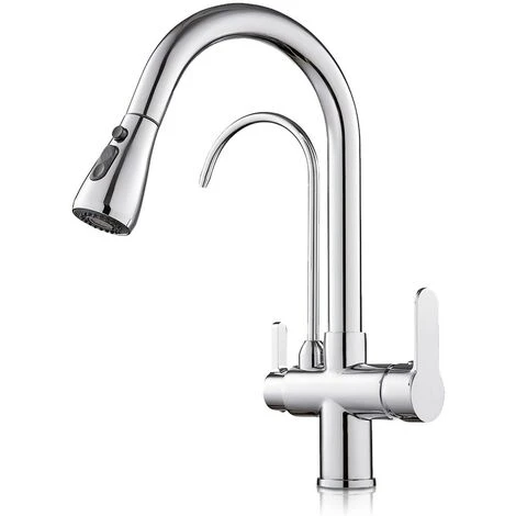 Robinet à Osmose Inverse à 3 Voies, Extractible, Lignes Courbes Série Apolo Chrome 1 Robinet à Osmose Inverse à 3 Voies, Extractible, Lignes Courbes Série Apolo Chrome