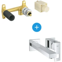 Grohe Eurocube Set Mitigeur Monocommande 2 Trous Lavabo Encastré Mural Chrome Taille M + Corps Encastré (23447000-SET)