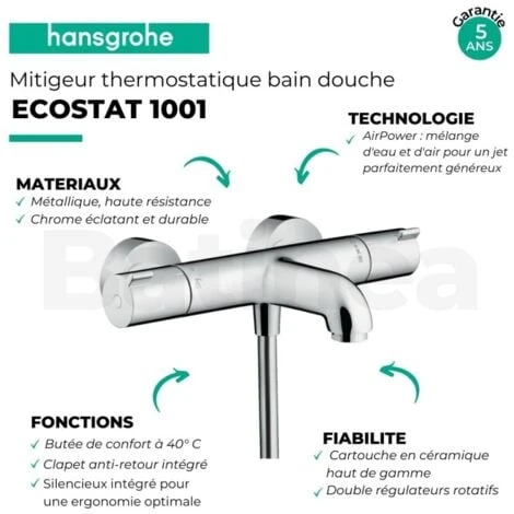 Pack Mitigeur Bain Douche Thermostatique Mural 2 Trous Hansgrohe 1001 Chrome Complet 3 Pack Mitigeur Bain Douche Thermostatique Mural 2 Trous Hansgrohe 1001 Chrome Complet â Image 3