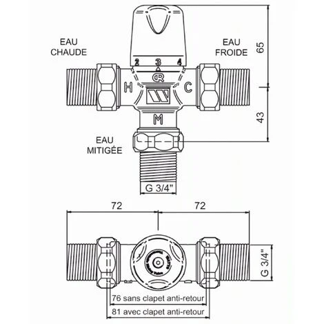 WATTS Mitigeur Thermostatique Centralisé Compact Mâle 20x27 MMV-C 2 WATTS Mitigeur Thermostatique Centralisé Compact Mâle 20x27 MMV-C – Image 2