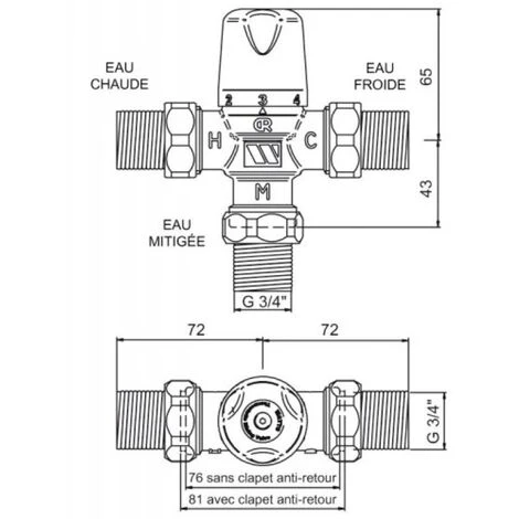 WATTS Mitigeur Thermostatique Centralisé Compact Mâle 20x27 MMV-C 3 WATTS Mitigeur Thermostatique Centralisé Compact Mâle 20x27 MMV-C – Image 3