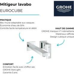 Façade Mitigeur Lavabo Mural Grohe Eurocube Taille M 7 Façade Mitigeur Lavabo Mural Grohe Eurocube Taille M -Grohe || Hansgrohe Soldes Magasin 40566789 4