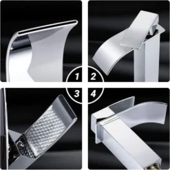 ENGINDOT Robinet De Lavabo Cascade, Robinet Salle De Bain Avec Bobine En Céramique L’Eau Froide Et Chaude Disponible, Mitigeur Lavabo Robinetterie Pour Salle De Bain Sans Plomb Et Sans Nickel -DBWF01F -Grohe || Hansgrohe Soldes Magasin 44000381 3