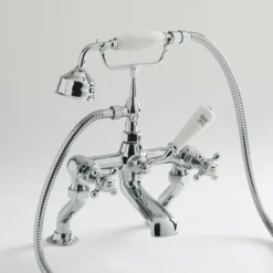 Mélangeur Bain Douche Rétro – Chromé & Blanc – Commandes Croisillons - Elizabeth