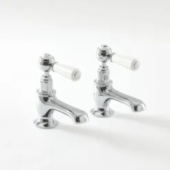 Paire De Robinets Rétro Pour Lavabo – Chromé & Blanc – Commandes Leviers - Elizabeth