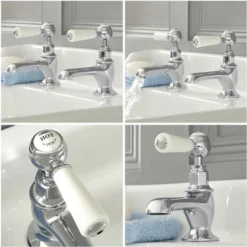 Paire De Robinets Rétro Pour Lavabo – Chromé & Blanc – Commandes Leviers - Elizabeth -Grohe || Hansgrohe Soldes Magasin 4593460 3