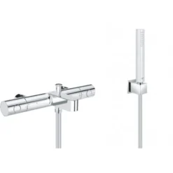 Grohe Set Bain/douche Mitigeur Thermostatique Grohtherm 800 + Stick De Douche Mural 1 Jet, Chrome (34770000-CUBESTICK)