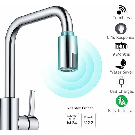 Robinet Intelligent Sans Contact Avec Capteur De Mouvement, économiseur D'eau, Robinet Pour Salle De Bain, Cuisine, Convient Fontainebleau Argent 2 Robinet Intelligent Sans Contact Avec Capteur De Mouvement, économiseur D'eau, Robinet Pour Salle De Bain, Cuisine, Convient Fontainebleau Argent – Image 2