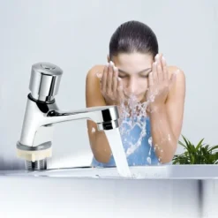 Robinet Temporisé Chromé à Fermeture Automatique économie D'eau Temporisation Du Robinet D'évier Du Lavabo Robinet Pour La Cuisine Salle De Bains Public Fontainebleau Argent -Grohe || Hansgrohe Soldes Magasin 50922749 4