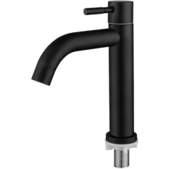 Robinet Mat Bassin En Acier Inoxydable Noir Robinet D'eau Froide Unique Robinet Pour La Maison Cuisine Salle Utilisation, G1 / 2in Filetage Male （simple Froid）