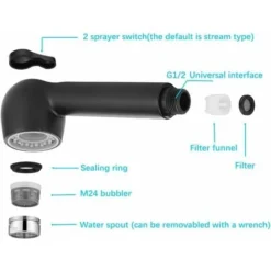 ONECE Douchette Robinet Cuisine 2 Jets Tête De Douche Remplacement Douchette Pour Mitigeur Cuisine, Noir 8 ONECE Douchette Robinet Cuisine 2 Jets Tête De Douche Remplacement Douchette Pour Mitigeur Cuisine, Noir -Grohe || Hansgrohe Soldes Magasin 55506397 4