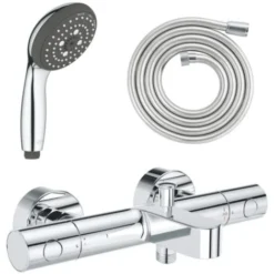 Mitigeur De Bain Douche Grohe Thermostatique Et Mural Precision Get + Flexible De Douche GROHE Twistfree VitalioFlex Silver 2000 Chromé + Douchette 3 Jets GROHE Vitalio Start 100 Chromé