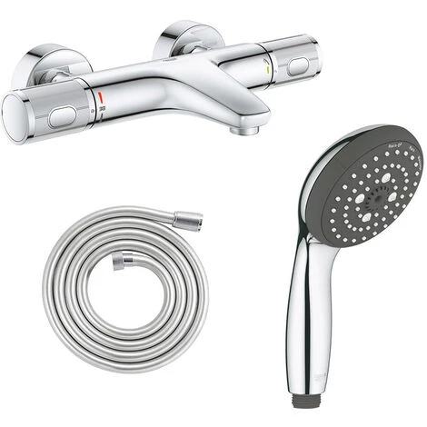 Mitigeur Thermostatique Grohe Precision Feel Bain / Douche + Flexible De Douche GROHE Twistfree VitalioFlex Silver 2000 Chromé + Douchette 3 Jets GROHE Vitalio Start 100 Chromé 2 Mitigeur Thermostatique Grohe Precision Feel Bain / Douche + Flexible De Douche GROHE Twistfree VitalioFlex Silver 2000 Chromé + Douchette 3 Jets GROHE Vitalio Start 100 Chromé – Image 2