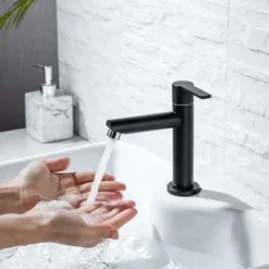 ONECE Robinet De Lavabo Eau Froide Uniquement, Mitigeur Salle De Bains En Laiton Durable, Robinet Lave-Mains Aérateur Démontable, Robinetterie Pour Toilettes Invités, Cartouche Céramique, Noir -Grohe || Hansgrohe Soldes Magasin 58150583 5