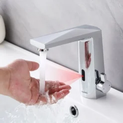 LONHEO Robinet De Lavabo Infrarouge Automatique Mitigeur à Eau Chaude Et Froide En Laiton Robinet à Capteur Infrarouge Pour Vasque à Poser, Chromé