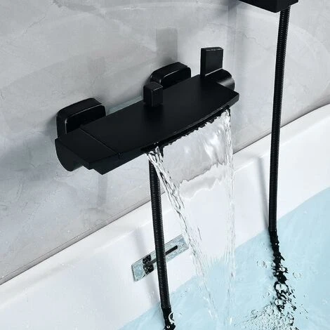 Mitigeur Baignoire Cascade Mural Robinet De Baignoire Pommeau De Douche Cascade Mural Robinet De Baignoire Chaud Et Froid (Noir) 2 Mitigeur Baignoire Cascade Mural Robinet De Baignoire Pommeau De Douche Cascade Mural Robinet De Baignoire Chaud Et Froid (Noir) – Image 2