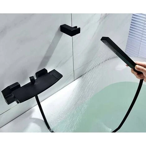 Mitigeur Baignoire Cascade Mural Robinet De Baignoire Pommeau De Douche Cascade Mural Robinet De Baignoire Chaud Et Froid (Noir) 3 Mitigeur Baignoire Cascade Mural Robinet De Baignoire Pommeau De Douche Cascade Mural Robinet De Baignoire Chaud Et Froid (Noir) – Image 3