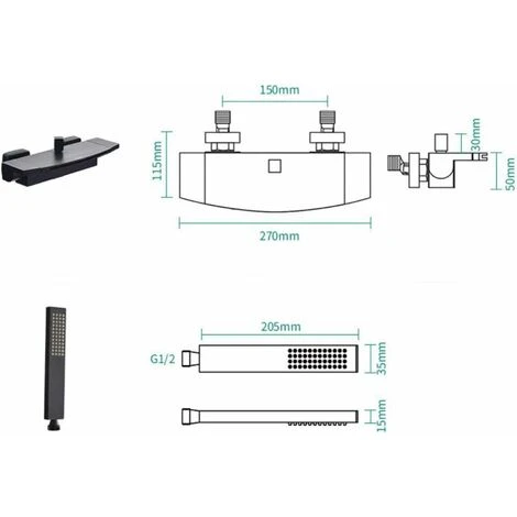Mitigeur Baignoire Cascade Mural Robinet De Baignoire Pommeau De Douche Cascade Mural Robinet De Baignoire Chaud Et Froid (Noir) 5 Mitigeur Baignoire Cascade Mural Robinet De Baignoire Pommeau De Douche Cascade Mural Robinet De Baignoire Chaud Et Froid (Noir) – Image 5