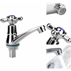 Déstockage Robinet De Lavabo à Poignée Unique, Robinet Mitigeur à Eau Froide, Robinet D'eau Froide, Robinet D'évier De Salle De Bain, Robinet De Vestiaire Chromé à Poignée Croisée Avec Filtre