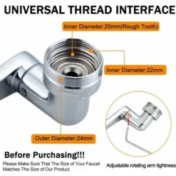 MINKUROW MINKUROW 1080° Pivotant Aérateur De Robinet Laiton 2 Modes Réglable Cuisine Robinet Filtre Barboteur Avec Adaptateur De Buse - Pour Robinets Avec Buse à Filetage Externe M22 Ou Fil Interne M2 -Grohe || Hansgrohe Soldes Magasin 64447814 5